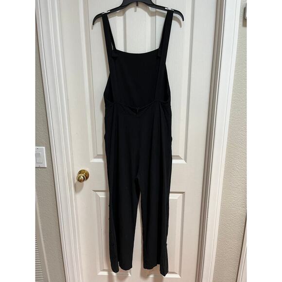 Black Wide Leg Overalls Boho Beach Coastal Loungewear Open Back Buttons Small - Picture 2 of 10